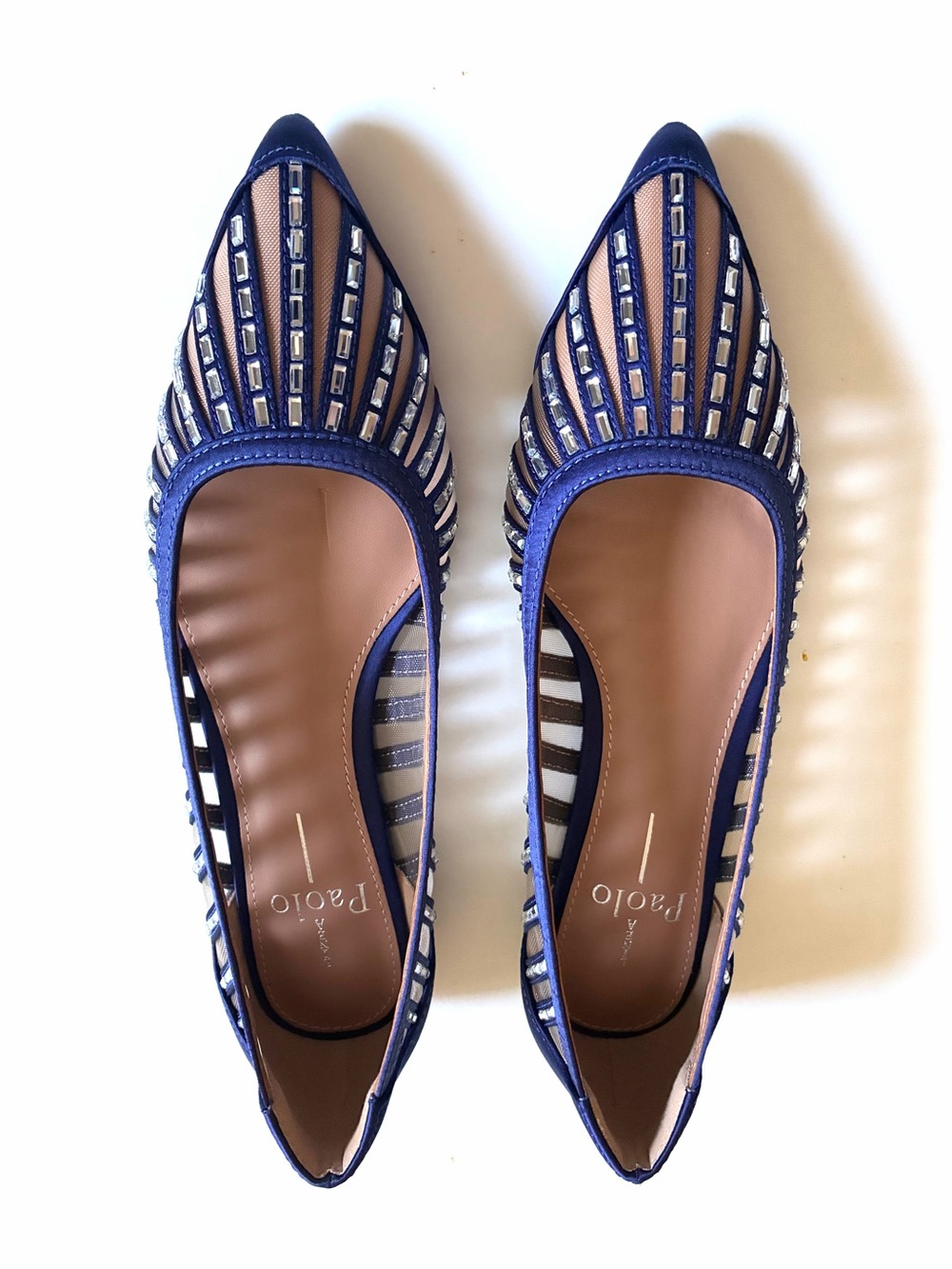 Linea Paolo.The Noelle Pointed Toe Beaded Mesh Flats.Blue.5.NWT.